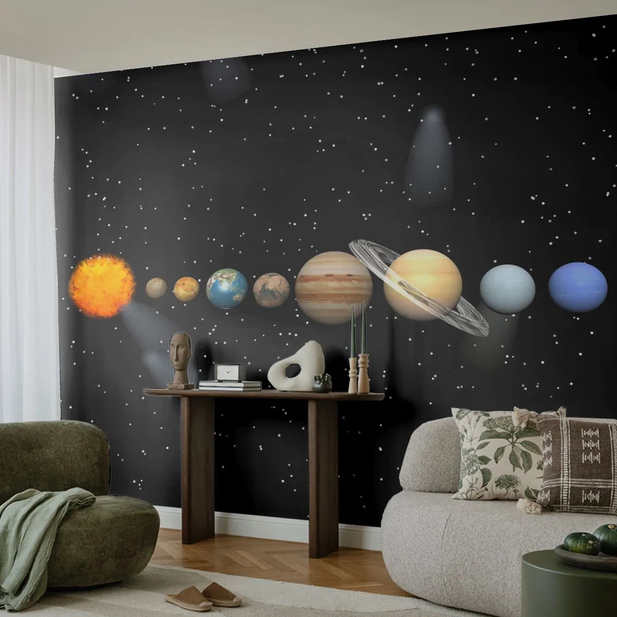 Fotobehang Standard Eco - En de planeten razen, razen... - Ruimte en astronomie, Zonnestelsel, Planeten - 200x140 cm
