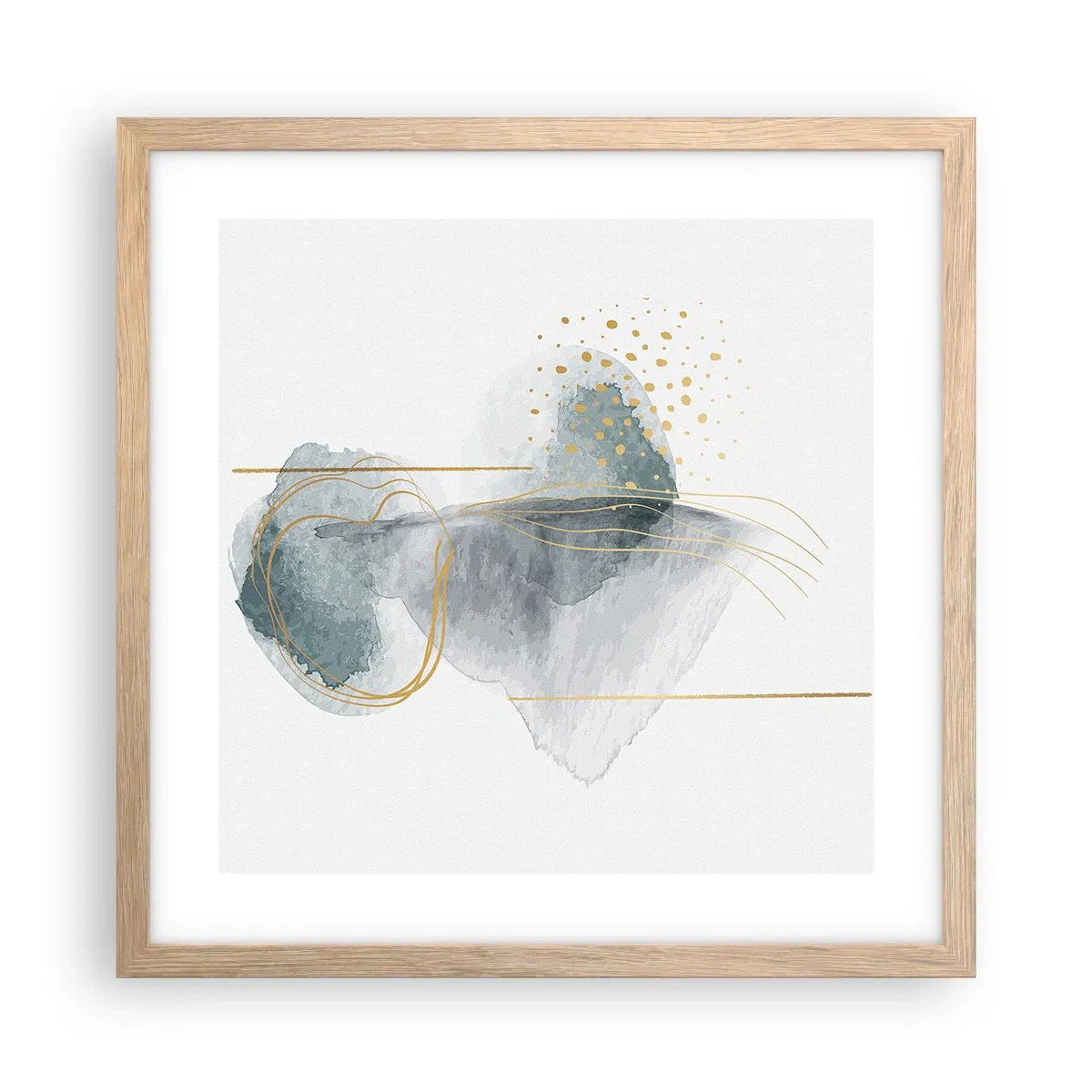 Een poster in een licht eiken lijst - Over de relatie tussen grijs en goud - 40x40 cm
