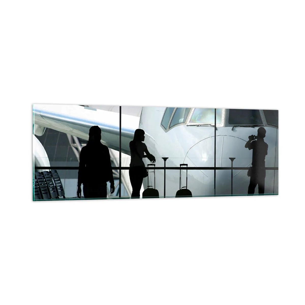 Schilderen op glas - Vis a vis op de luchthaven - 90x30 cm