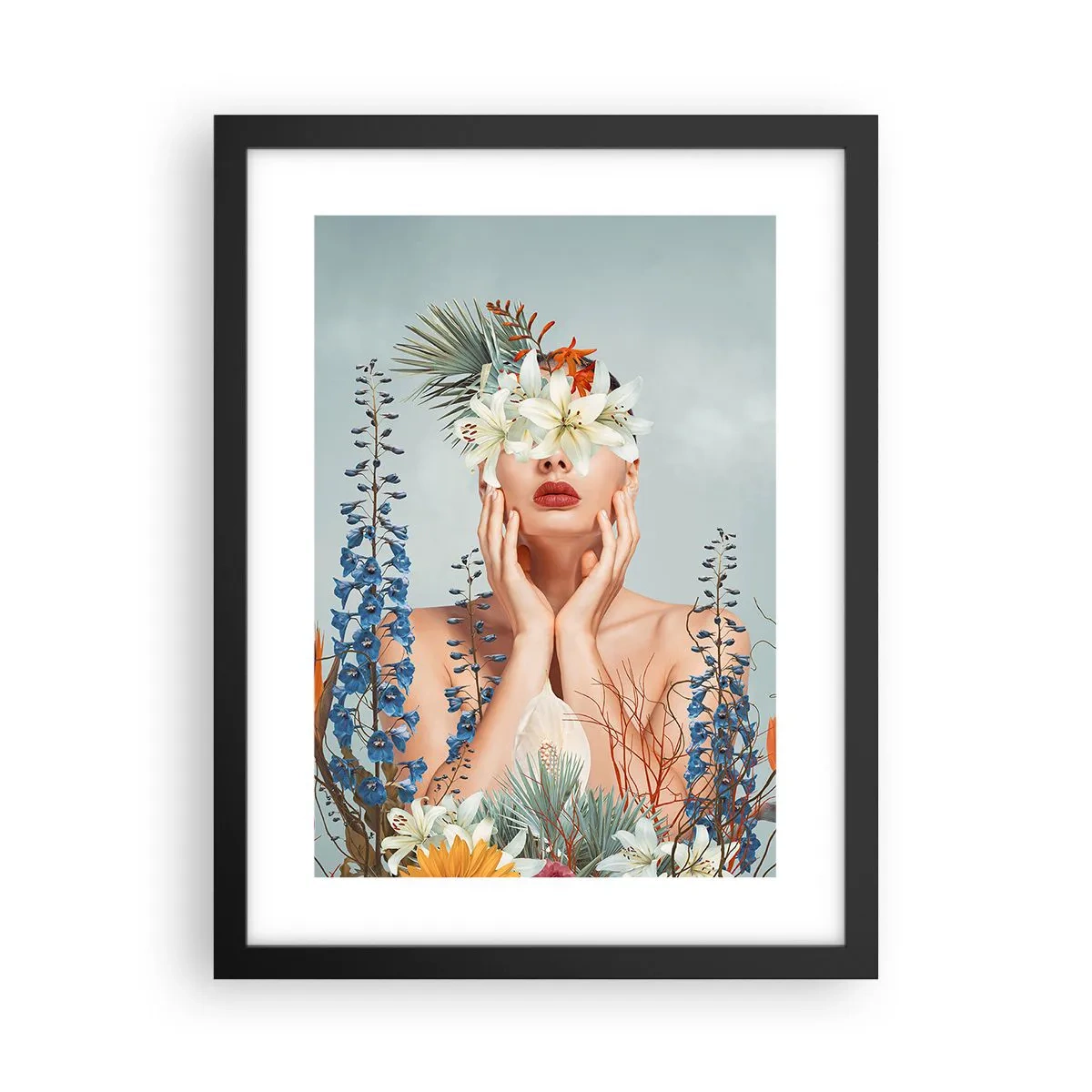 Poster in een zwarte lijst - Vrouw - bloem - 30x40 cm