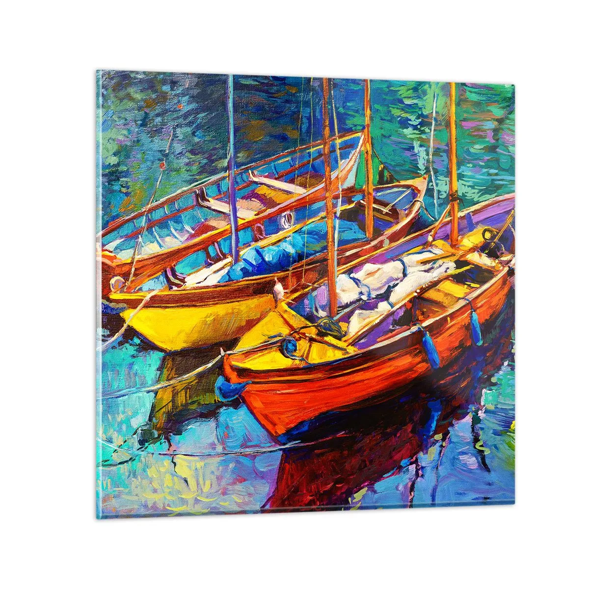 Schilderen op glas - Op water vol met kleuren - 40x40 cm