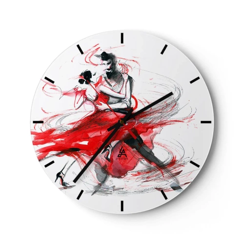 Wandklok - Klok - Tangodansers in rood, dynamische aquarelstreken - 30x30cm - Tango - het ritme van passie - Moderne wanddecoratie voor woonkamer, keuken en slaapkamer ARTTOR