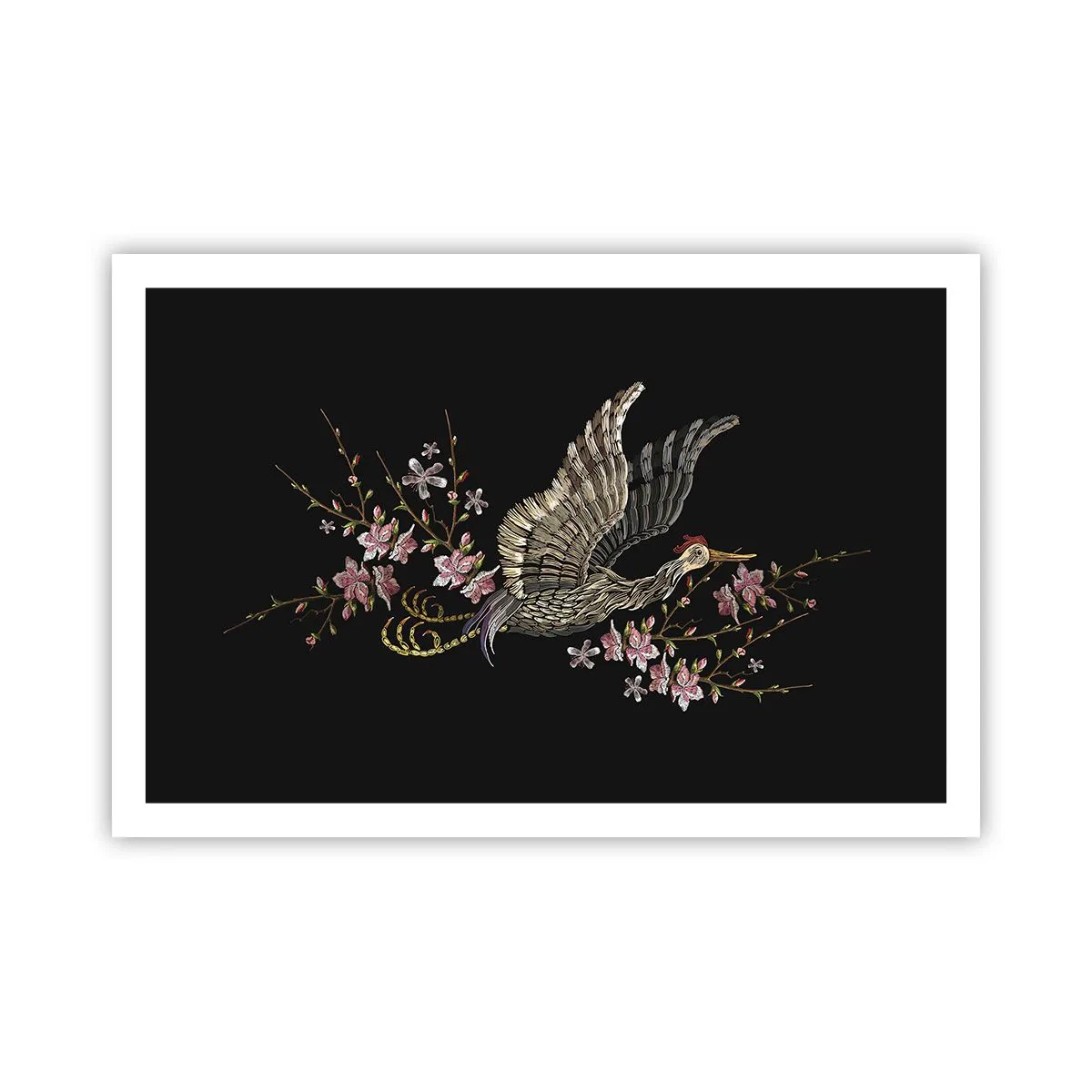 Poster - Exotische geborduurde vogel - 91x61 cm