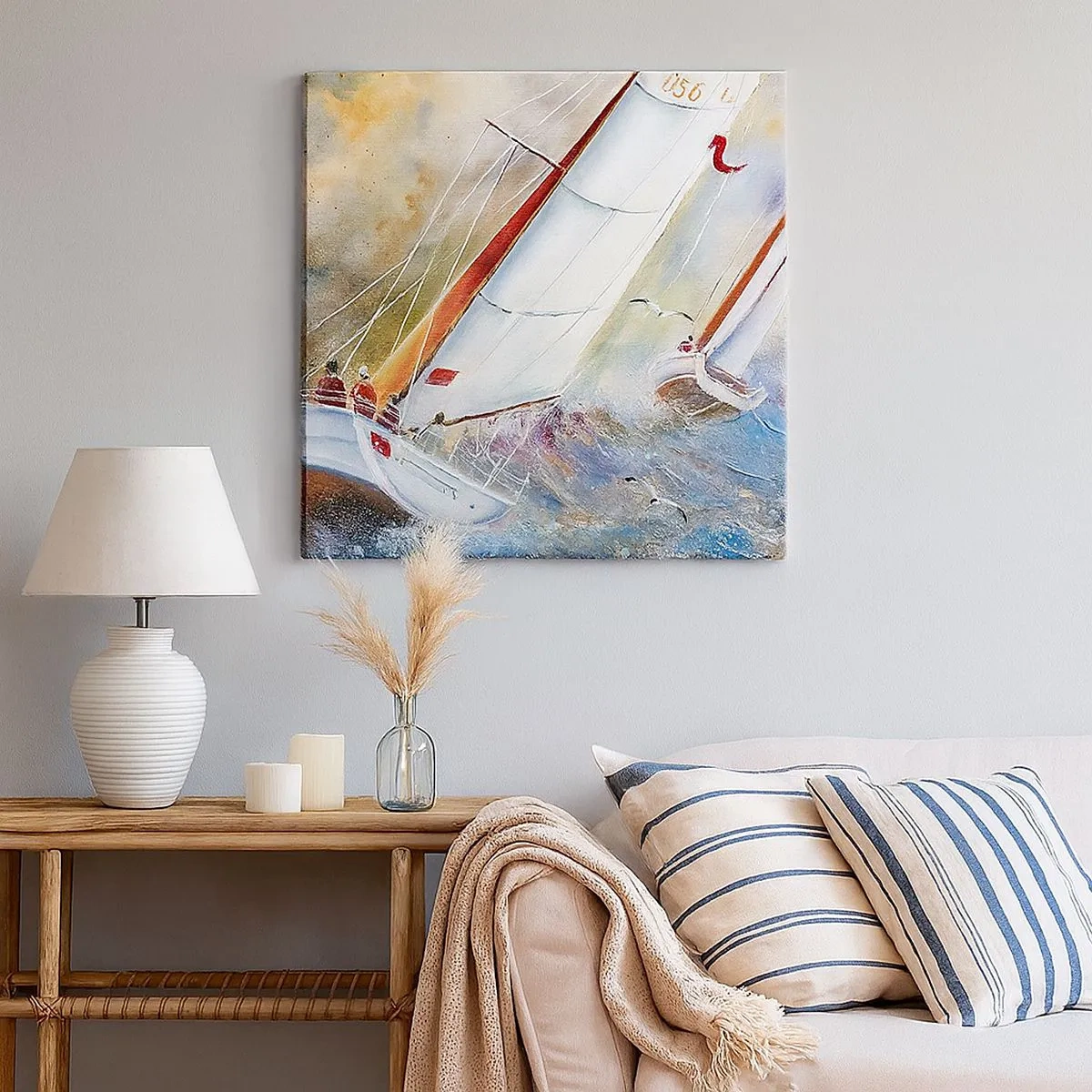 Schilderen op canvas - Lopend op de golven  - 30x30 cm