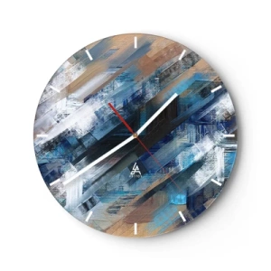 Wandklok - Klok - Een abstracte compositie van blauwe penseelstreken. - 30x30cm - Op een blauwe diagonaal - Moderne wanddecoratie voor woonkamer, keuken en slaapkamer ARTTOR