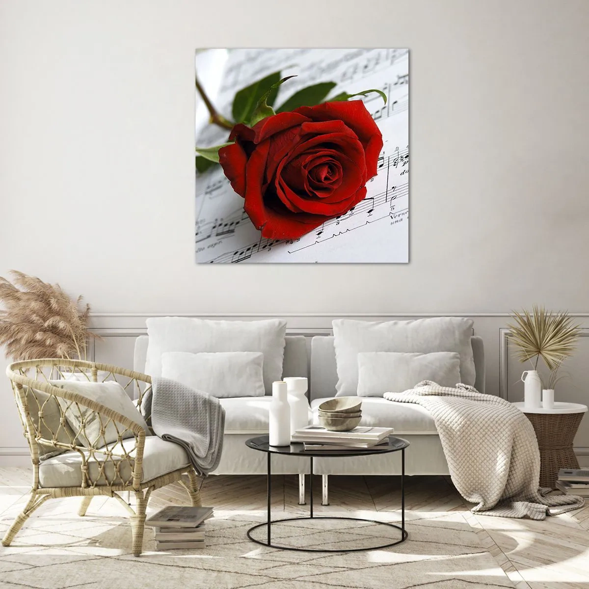 Schilderen op glas - Muziek van gevoelens in scharlaken - 70x70 cm