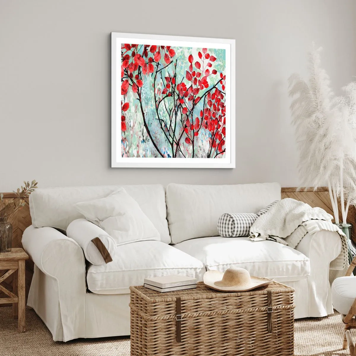 Poster in een witte lijst - Boom in scharlaken - 60x60 cm