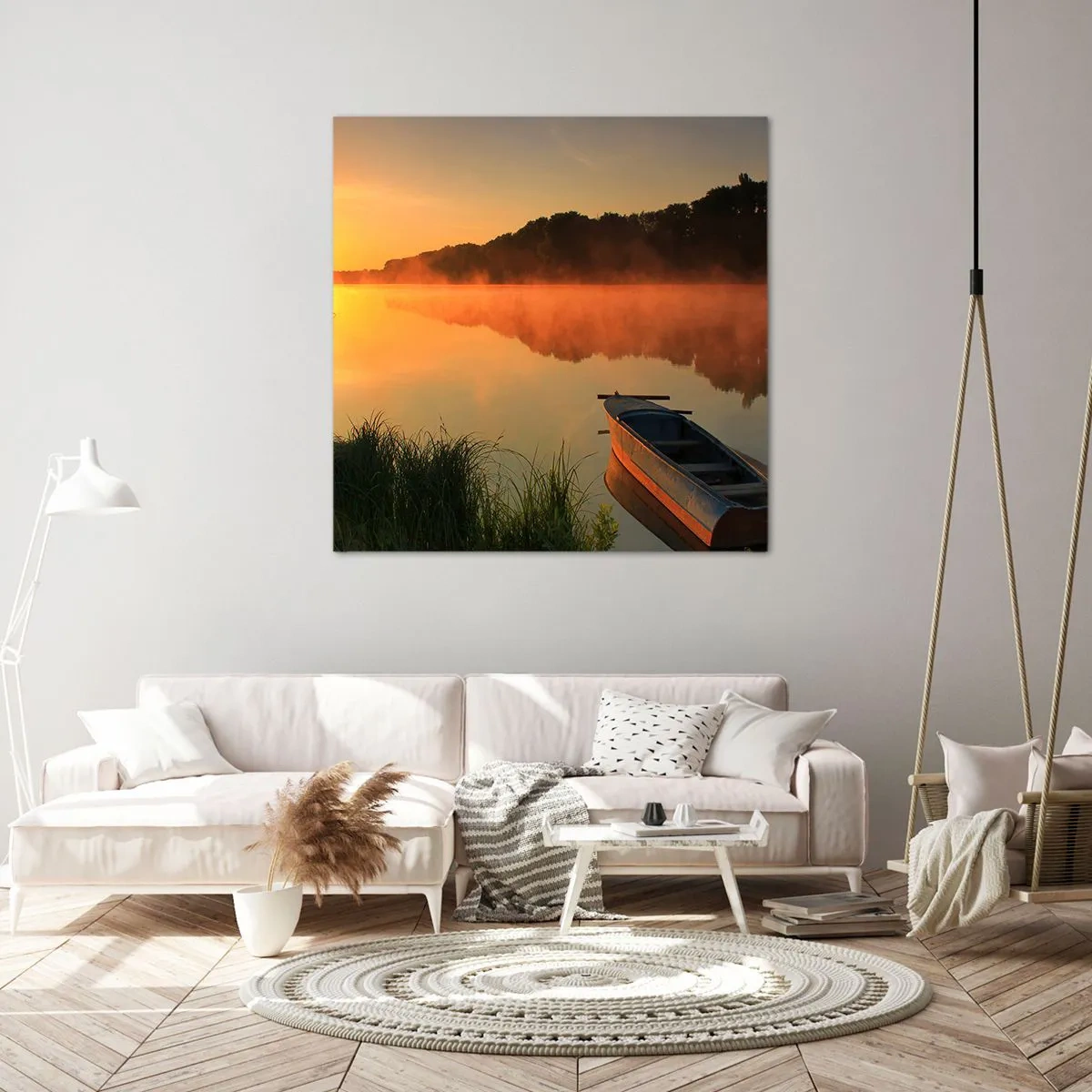 Schilderen op canvas - Zonsopgang boven het water als een spiegel - 30x30 cm