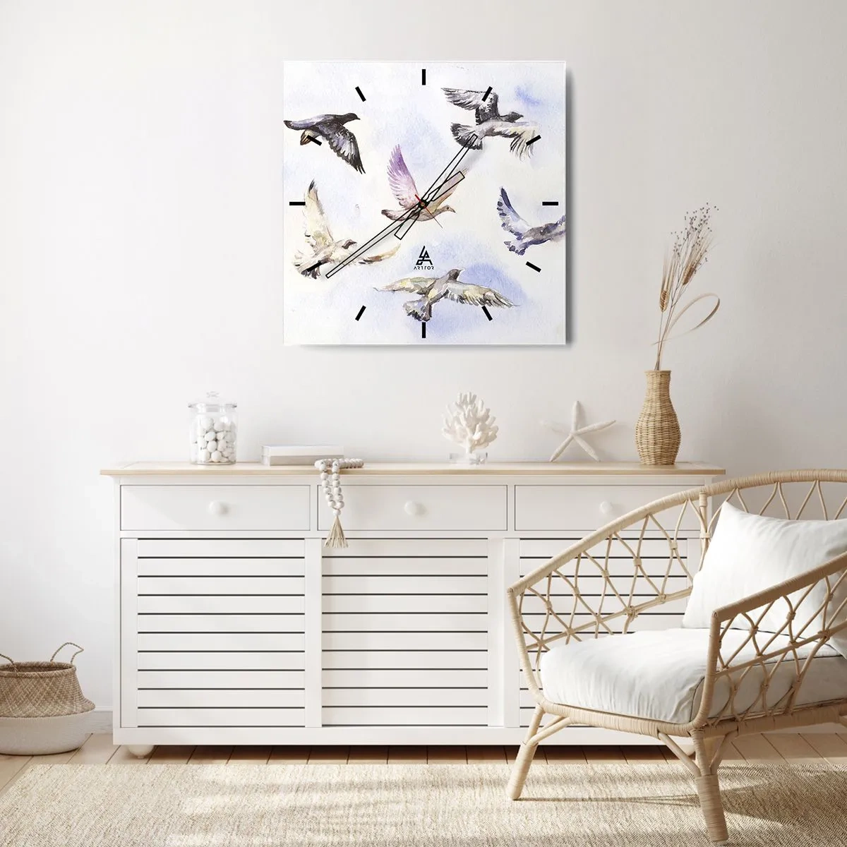 Wandklok - Klok - Vrijheid in grijs en blauw - 40x40 cm