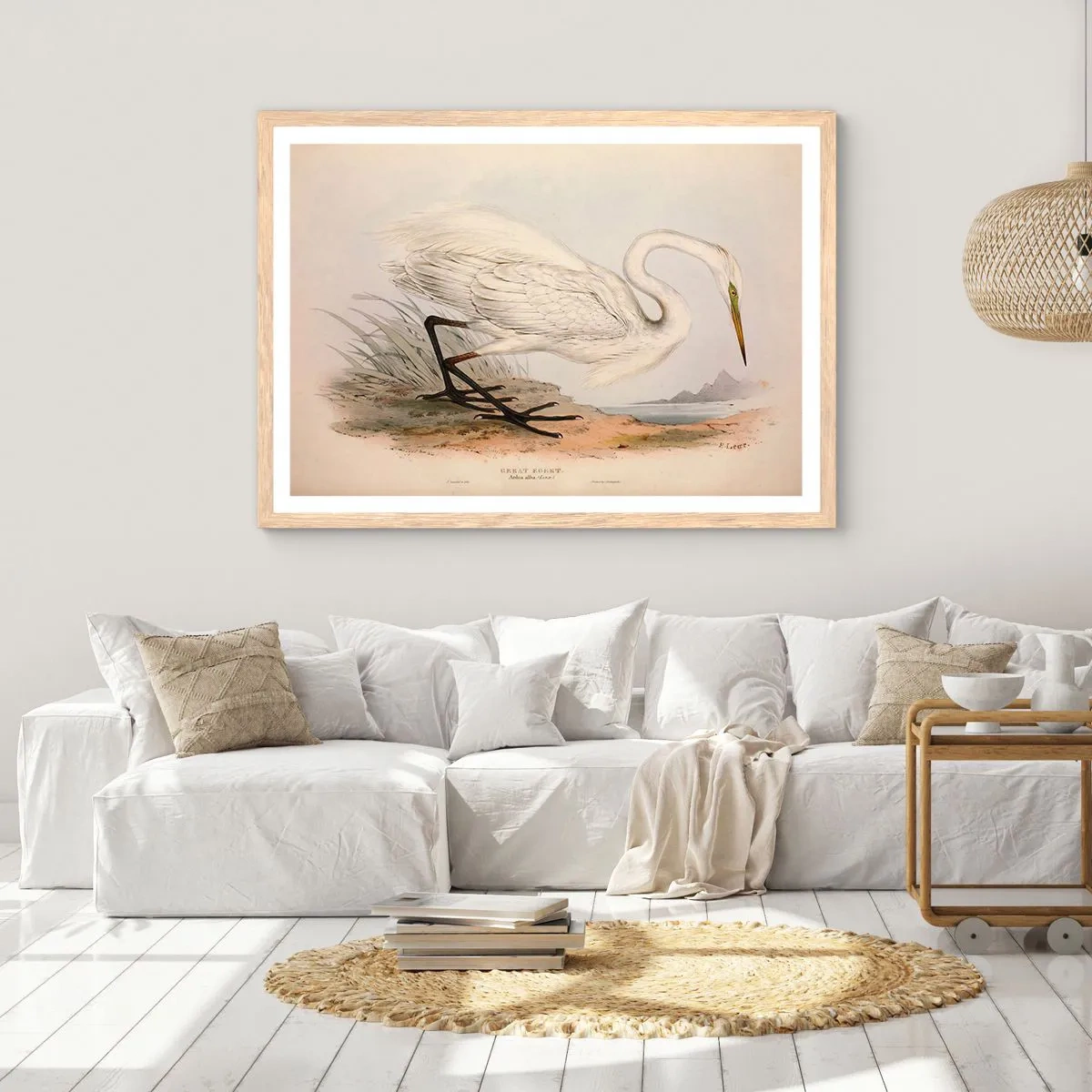 Een poster in een licht eiken lijst - Dame op de biezen - 100x70 cm