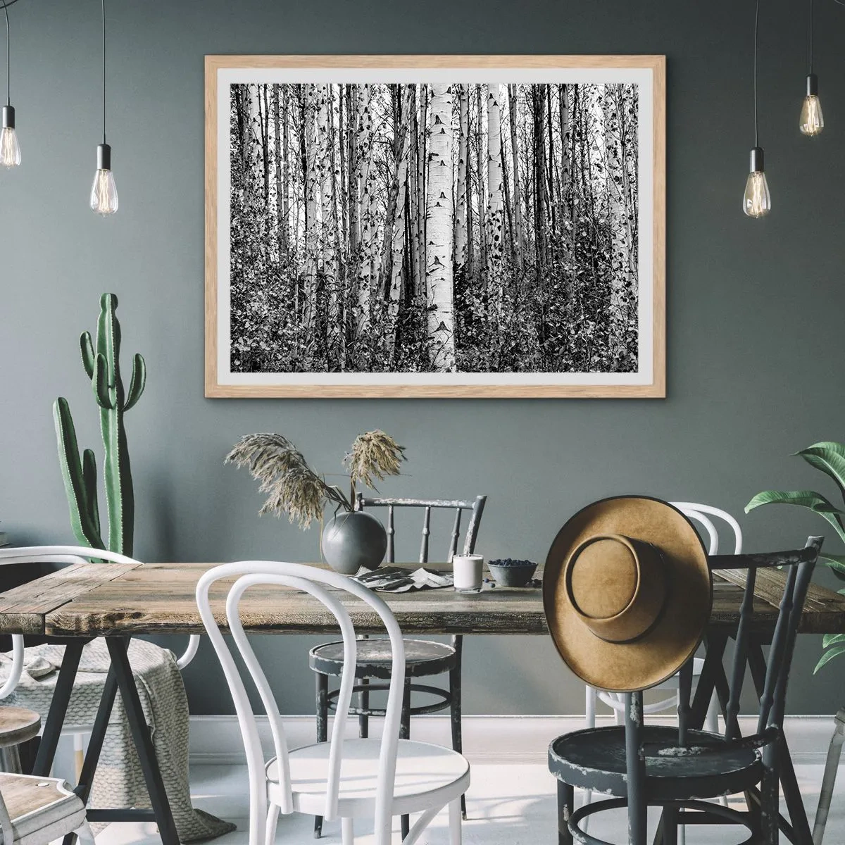 Een poster in een licht eiken lijst - Berken colonnade - 70x50 cm