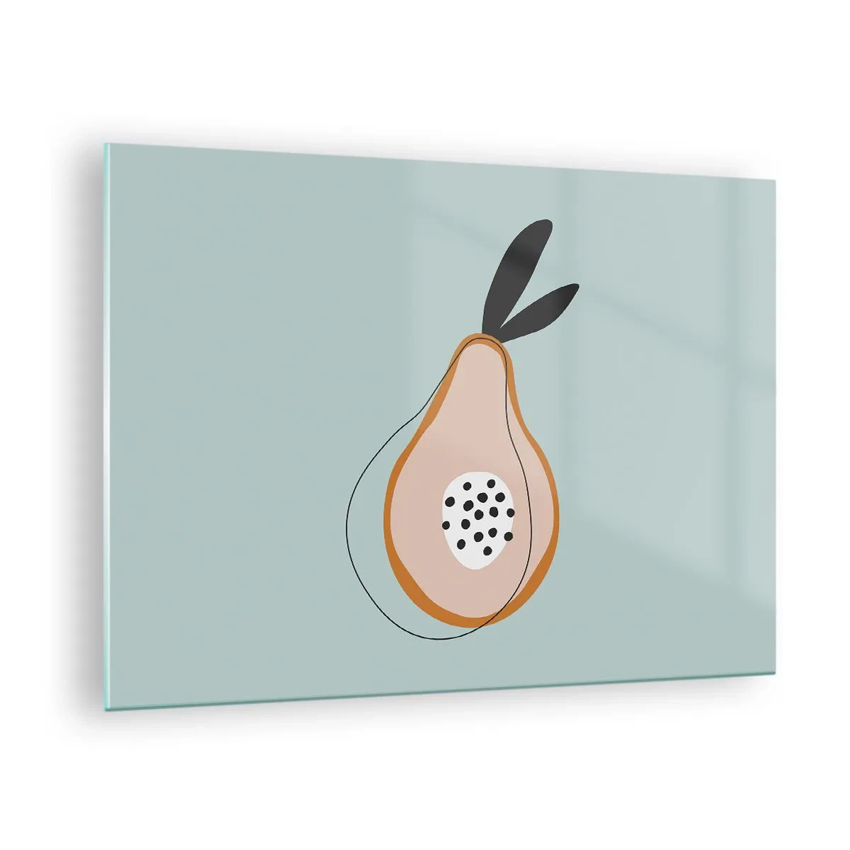 Schilderen op glas - Abstracte illustratie van een peer in minimalistische stijl - 70x50cm - Doordringen in de aard van de dingen - Moderne wanddecoratie voor woonkamer en slaapkamer ARTTOR