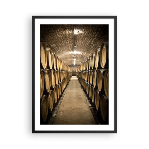 Poster in een zwarte lijst - Een kelder vol wijnvaten - 50x70cm - In een bakstenen kelder - Moderne wanddecoratie voor woonkamer en slaapkamer ARTTOR