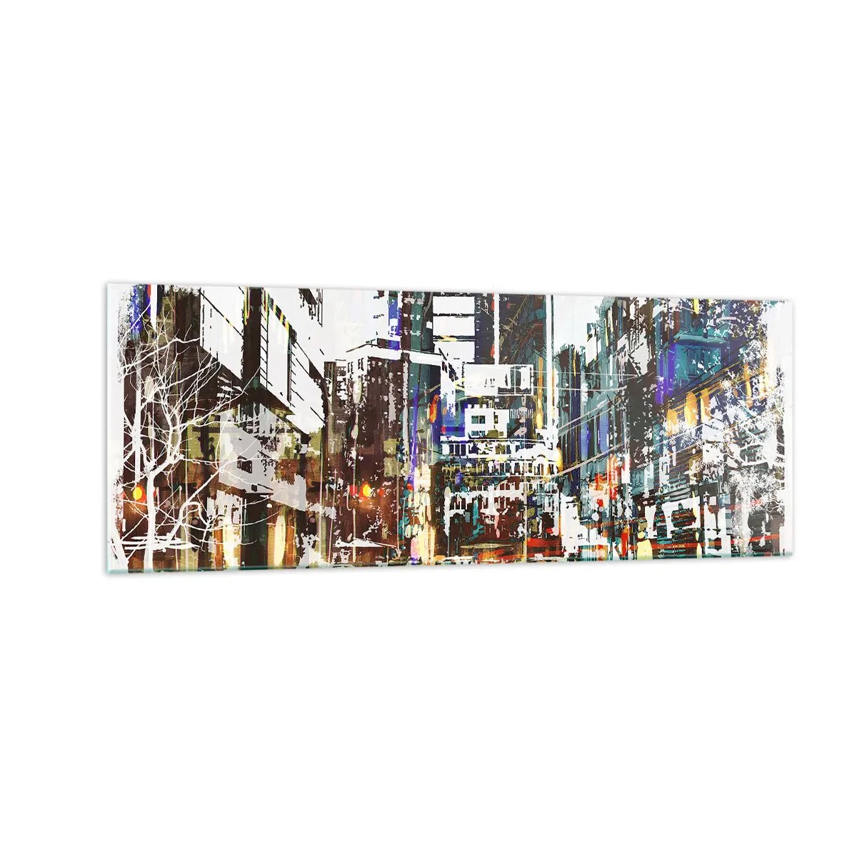 Schilderen op glas - Een glinsterende stad - 140x50 cm