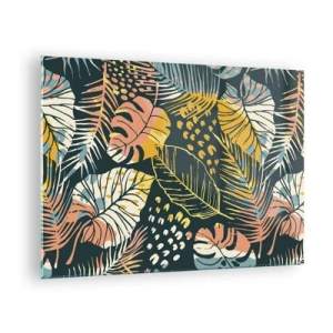 Schilderen op glas - Een patroon van tropische bladeren in levendige kleuren, vol energie en exotisme. - 70x50cm - Lommerrijke fantasie - Moderne wanddecoratie voor woonkamer en slaapkamer ARTTOR