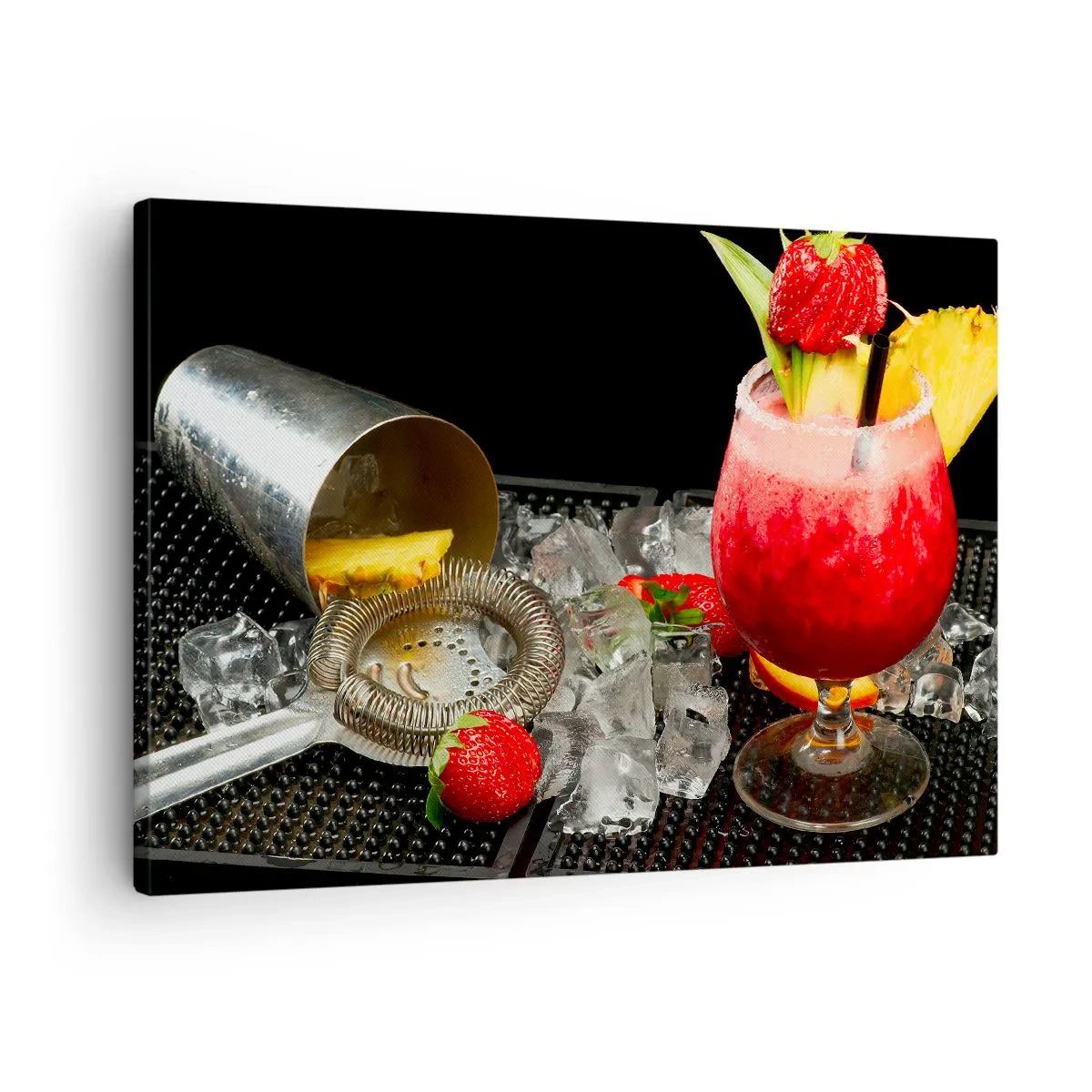 Schilderen op canvas - Een kleurrijke cocktail met aardbeien, ijs en ananas - 70x50cm - Tover een smaak - Moderne wanddecoratie voor woonkamer en slaapkamer ARTTOR