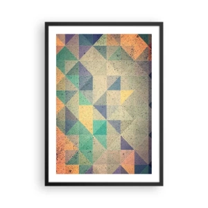 Poster in een zwarte lijst - Kleurrijke abstractie met een geometrisch patroon van driehoeken - 50x70cm - Republiek van driehoeken - Moderne wanddecoratie voor woonkamer en slaapkamer ARTTOR