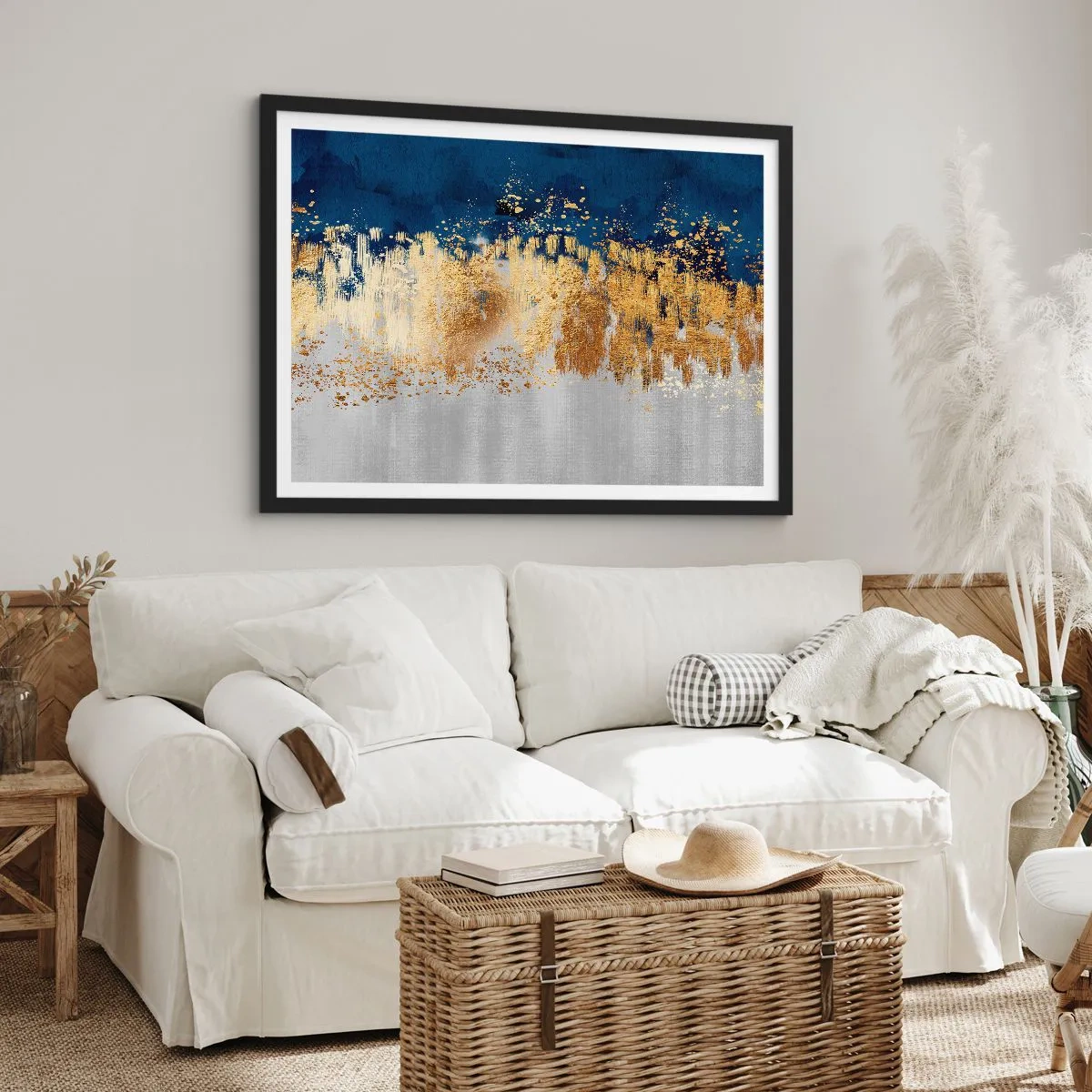 Poster in een zwarte lijst - Een moderne compositie met sprankeling - 100x70 cm