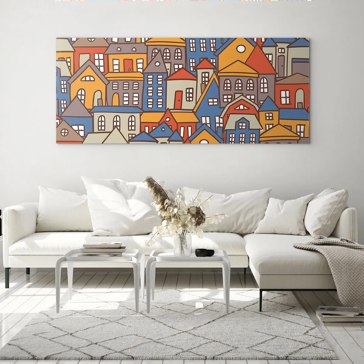 Schilderen op glas - Achter het huis is een huis - 140x50 cm