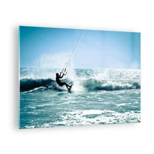 Schilderen op glas - Kitesurfer op de golven van de oceaan op een zonnige dag - 70x50cm - Laat je meeslepen - Moderne wanddecoratie voor woonkamer en slaapkamer ARTTOR