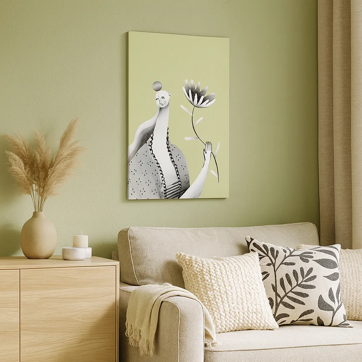 Schilderen op canvas - Modernistisch portret – met een bloem in de hand - 50x70 cm