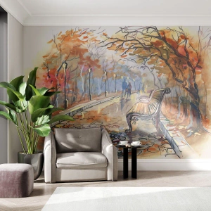 Fotobehang Standard Eco - Samen wandelen in de herfst - Landschap, Park, Herfst - 200x140 cm