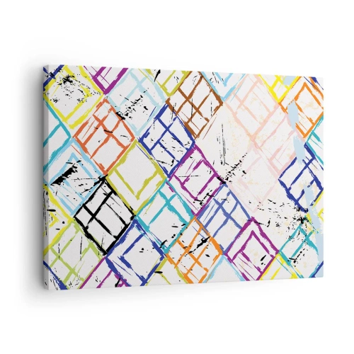 Schilderen op canvas - Kleurrijke abstractie met geometrische vormen op een witte achtergrond - 70x50cm - Cellen te huur - Moderne wanddecoratie voor woonkamer en slaapkamer ARTTOR