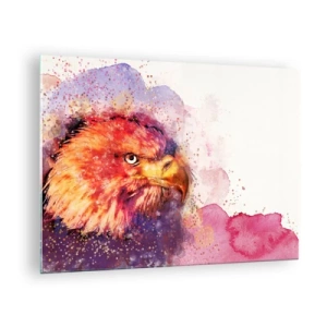 Schilderen op glas - Aquarelportret van een adelaar in intense kleuren - 70x50cm - Je wilt niet weten wat ik denk - Moderne wanddecoratie voor woonkamer en slaapkamer ARTTOR