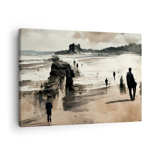 Schilderen op canvas - Strandwandelaars in een vredig landschap - 70x50cm - Opgeroepen - Moderne wanddecoratie voor woonkamer en slaapkamer ARTTOR