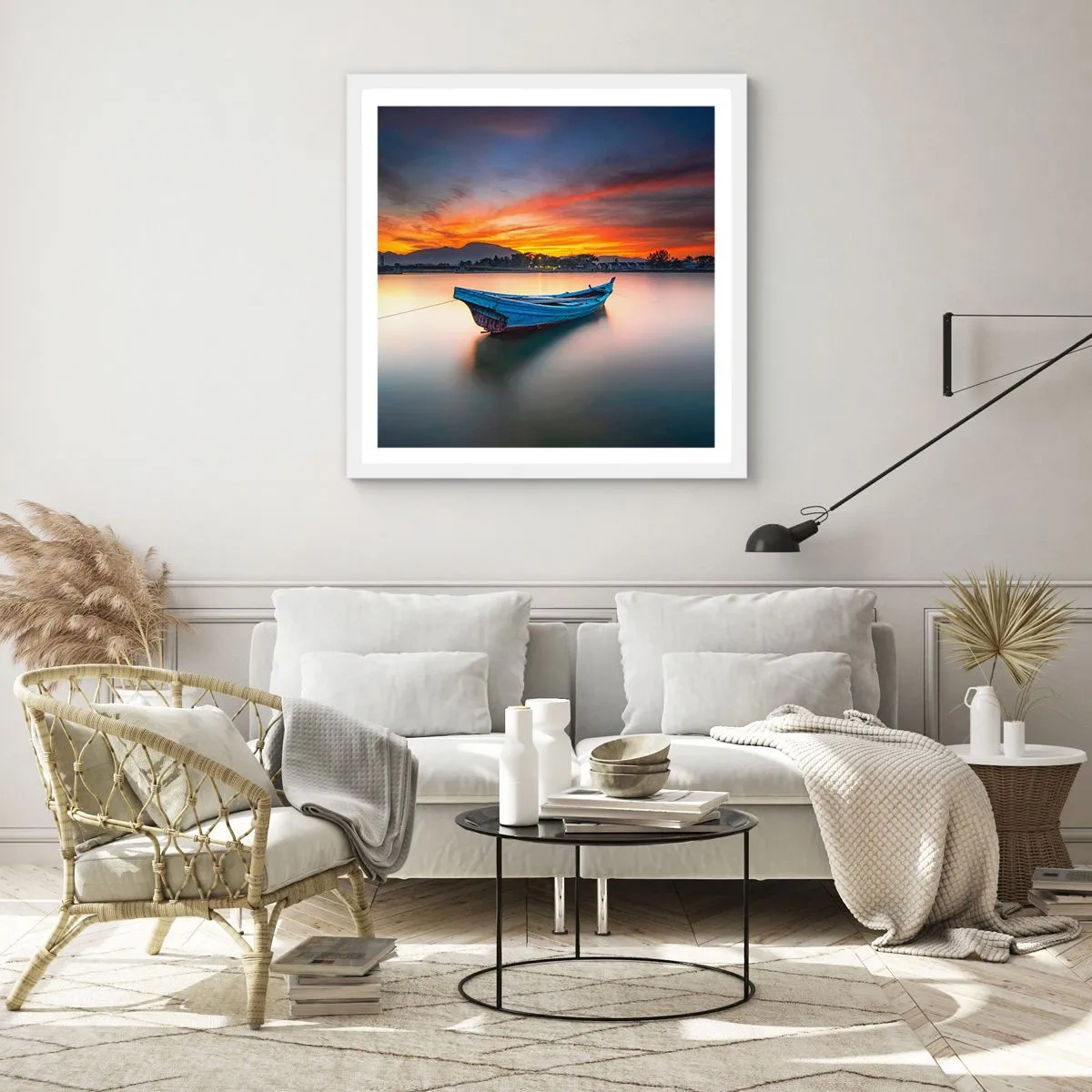 Poster in een witte lijst - Een goede nacht komt eraan - 60x60 cm