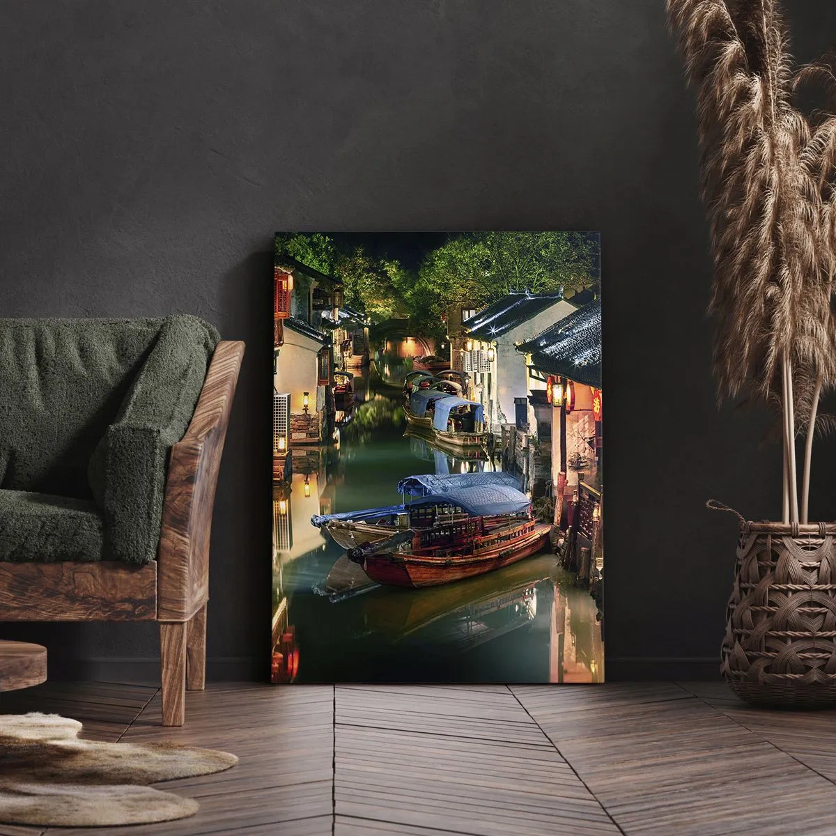 Schilderen op canvas - Een avond op een Chinese straat - 70x100 cm