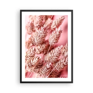 Poster in een zwarte lijst - Close-up van gedroogde graankolven op een roze achtergrond - 50x70cm - Een bloemencascade in roze - Moderne wanddecoratie voor woonkamer en slaapkamer ARTTOR