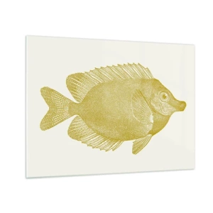 Schilderen op glas - Vintage goudvis op een lichte achtergrond - 70x50cm - Vis en dat is het - Moderne wanddecoratie voor woonkamer en slaapkamer ARTTOR