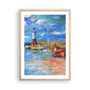 Een poster in een licht eiken lijst - Een middag in de regenboogbaai - 50x70 cm