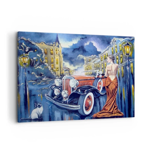 Schilderen op canvas - Nocturne in blauw en koraal - 100x70 cm