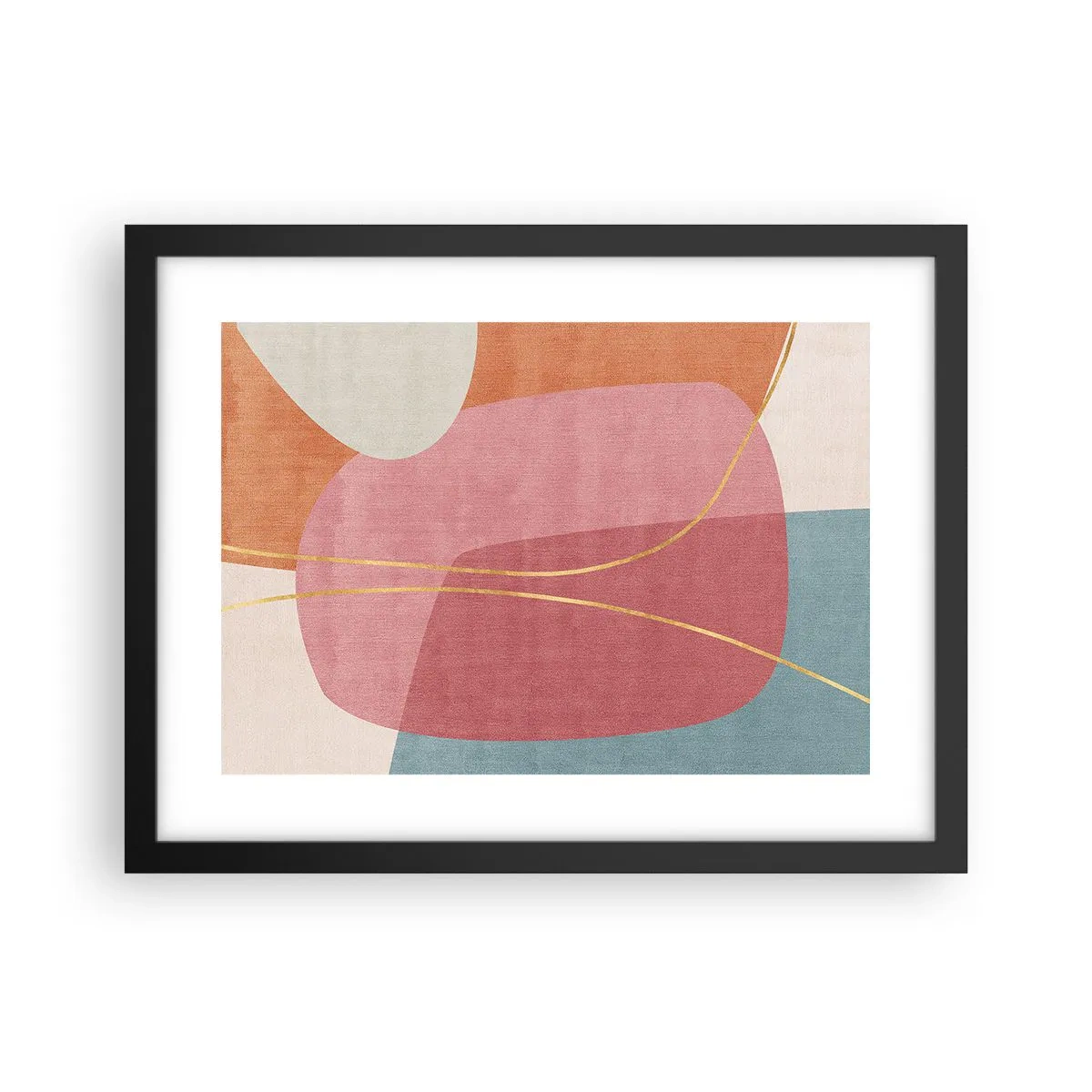 Poster in een zwarte lijst - Pastelkleurcompositie met gouddraad - 40x30 cm