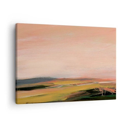 Schilderen op canvas - Een landschap in tinten roze en goud - 70x50cm - In roze tinten - Moderne wanddecoratie voor woonkamer en slaapkamer ARTTOR