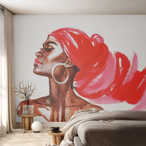 Zelfklevend Fotobehang Deluxe Sticker - Er is een wind die de neusgaten van een man opent - Portret van een vrouw, Het gezicht van de vrouw, Abstractie - 100x70 cm
