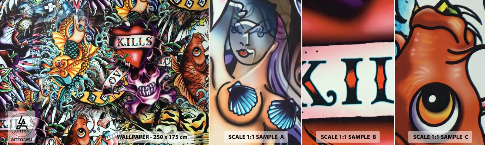 Fotobehang Monster Zelfklevend Deluxe Sticker - De droom van de tatoeëerder - Graffiti, Muurschildering, Deel - 100x30 cm