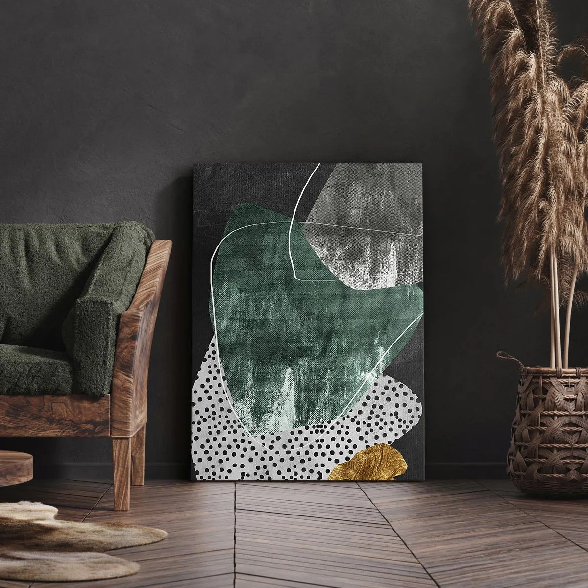 Schilderen op canvas - Kleurrijke abstractie met bladgoud - 80x120 cm