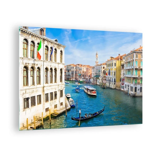 Schilderen op glas - Een kanaal in Venetië met gondels en boten op het water - 70x50cm - Het enige verkeer ter wereld - Moderne wanddecoratie voor woonkamer en slaapkamer ARTTOR