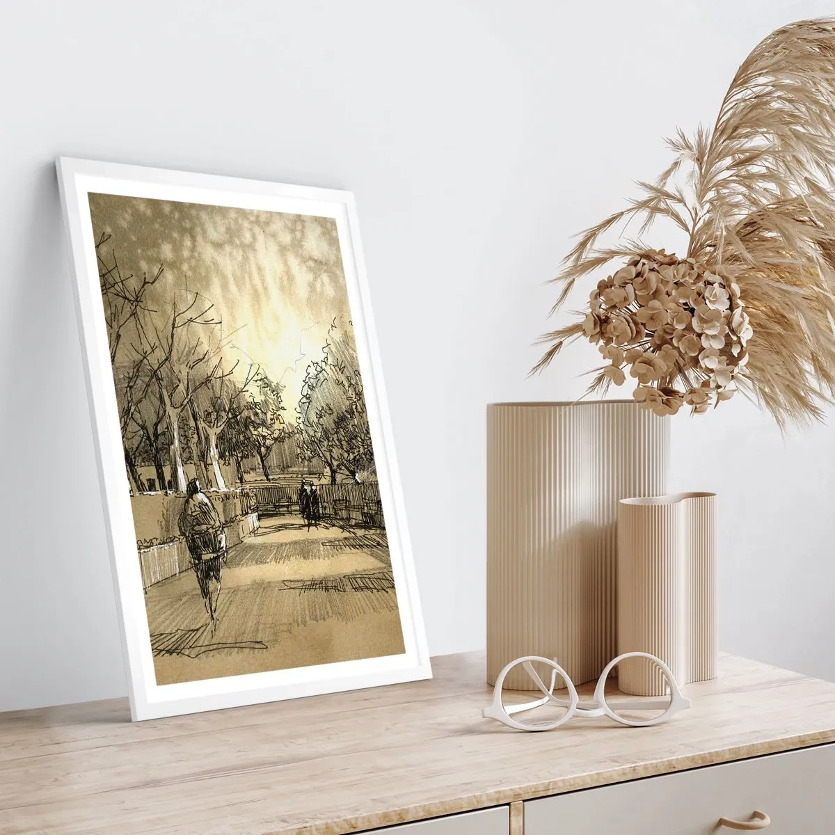 Poster in een witte lijst - Een moment gestopt met een veer - 61x91 cm