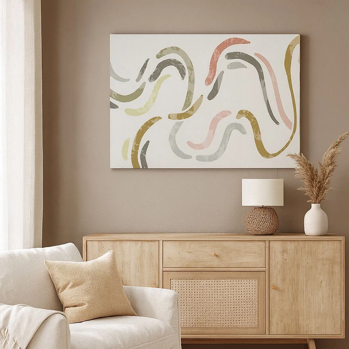 Schilderen op canvas - Abstracte bogen in pastelkleuren - 70x50cm - Een vrolijke dans van abstractie - Moderne wanddecoratie voor woonkamer en slaapkamer ARTTOR