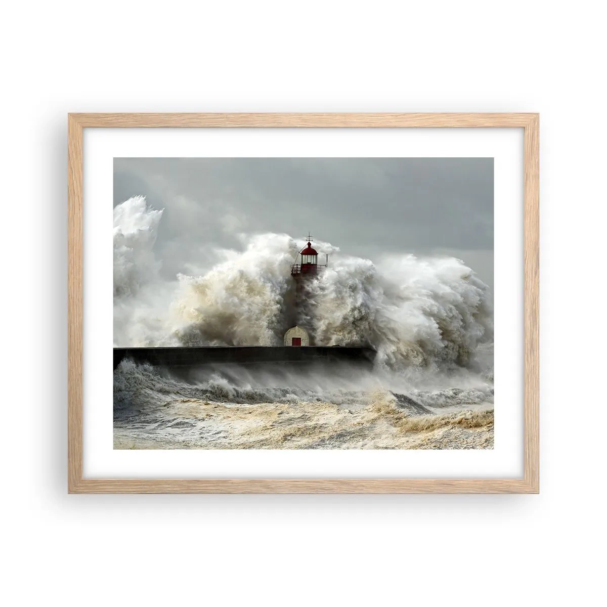Een poster in een licht eiken lijst - De woede van de oceaan - 50x40 cm