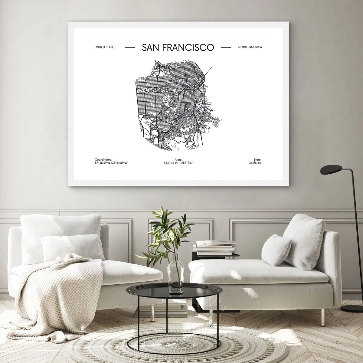 Poster in een witte lijst - Anatomie van San Francisco - 100x70 cm
