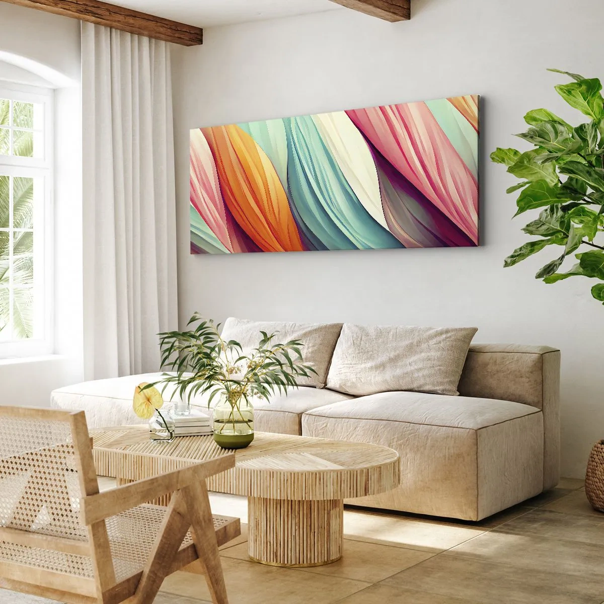 Schilderen op canvas - Regenboog geweven - 120x50 cm