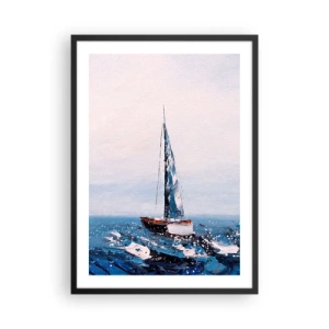 Poster in een zwarte lijst - Een zeilboot op een stormachtige oceaan in schilderachtige stijl - 50x70cm - Broederschap van de wind - Moderne wanddecoratie voor woonkamer en slaapkamer ARTTOR