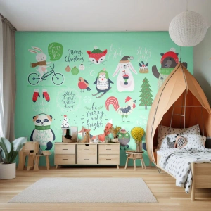 Zelfklevend Fotobehang Deluxe Sticker - Moge het altijd kerst zijn! - Voor kinderen, Winter, Gelukkige dieren - 250x175 cm