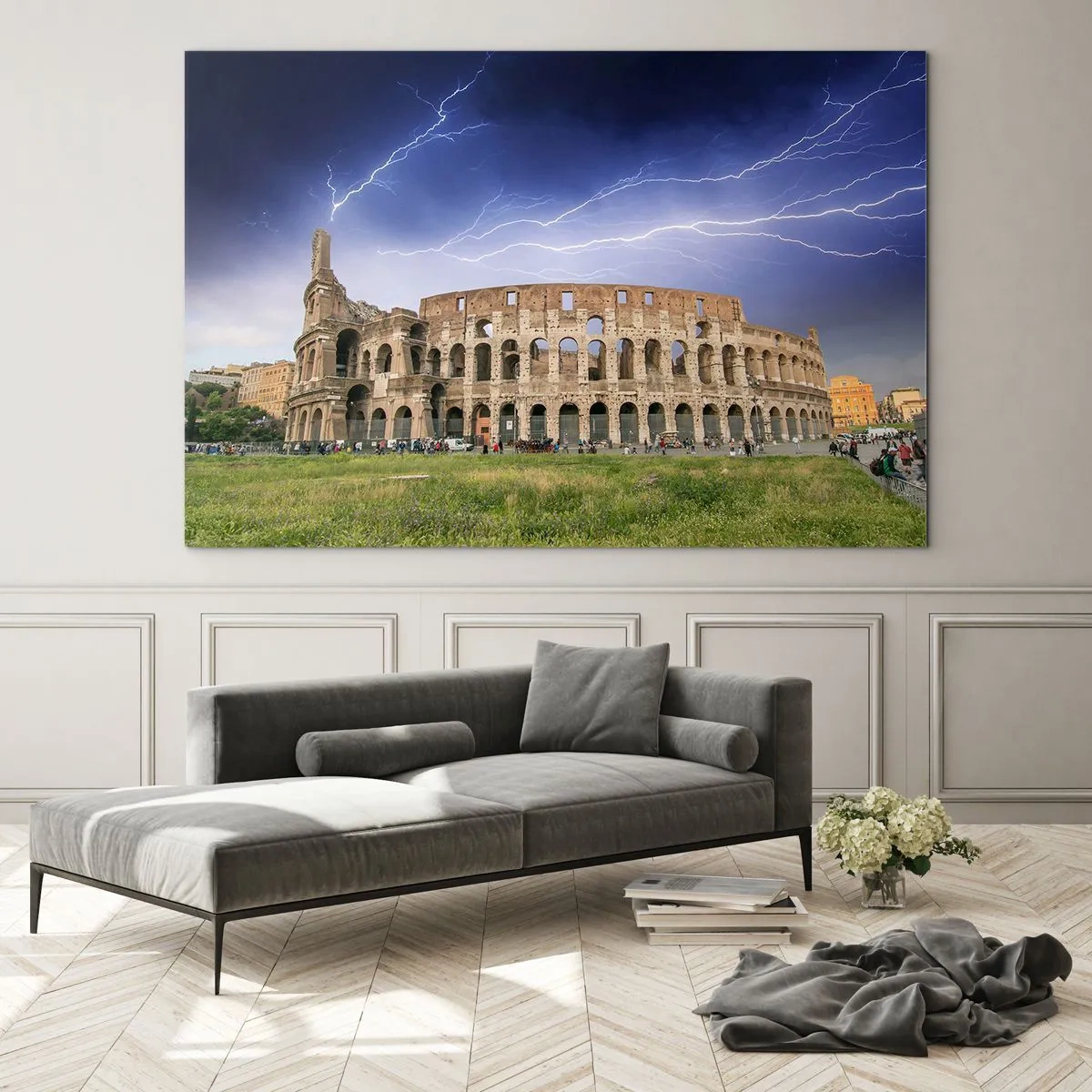 Schilderen op glas - Het Colosseum in Rome tijdens een onweersbui - 70x50cm - Strijd Arena - Moderne wanddecoratie voor woonkamer en slaapkamer ARTTOR