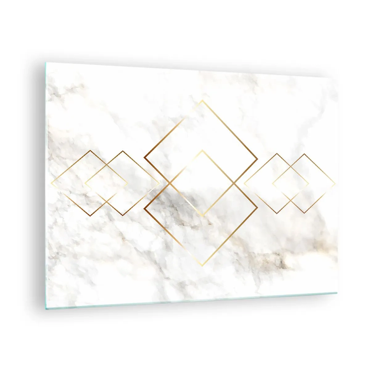 Schilderen op glas - Geometrische gouden ruiten op een witte marmeren achtergrond - 70x50cm - Een uitzicht tot in het oneindige - Moderne wanddecoratie voor woonkamer en slaapkamer ARTTOR